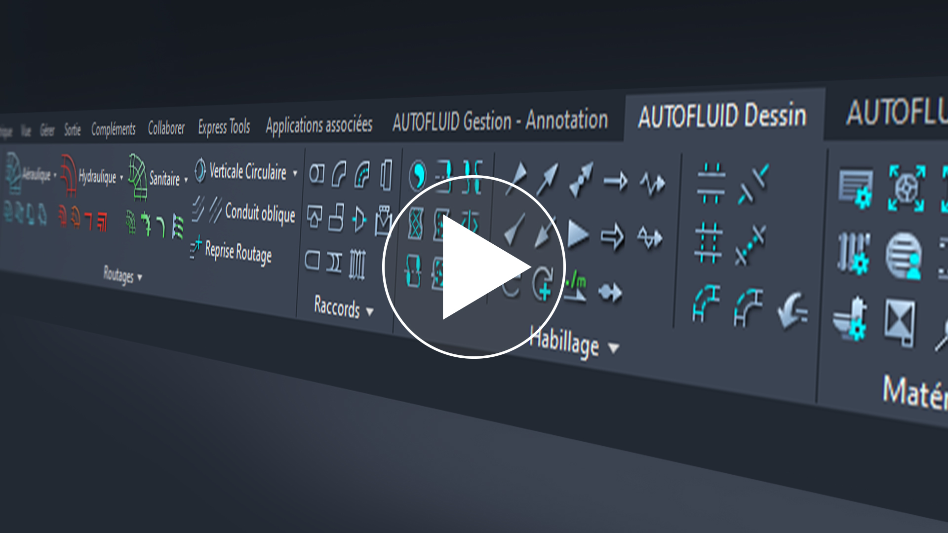 Ruban de commandes AUTOFLUID INFINITY, logiciel de conception de réseaux fluides climatisation chauffage sanitaires